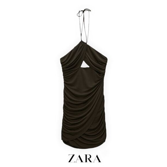 ZARA | Dark Khaki | CUT OUT DRAPED DRESS - Picture 2 of 11